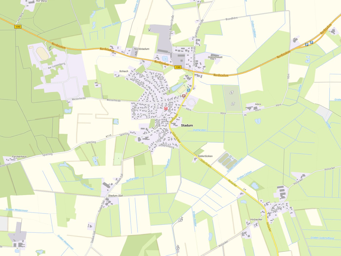 Kartenausschnitt Stadum mit Gewässern