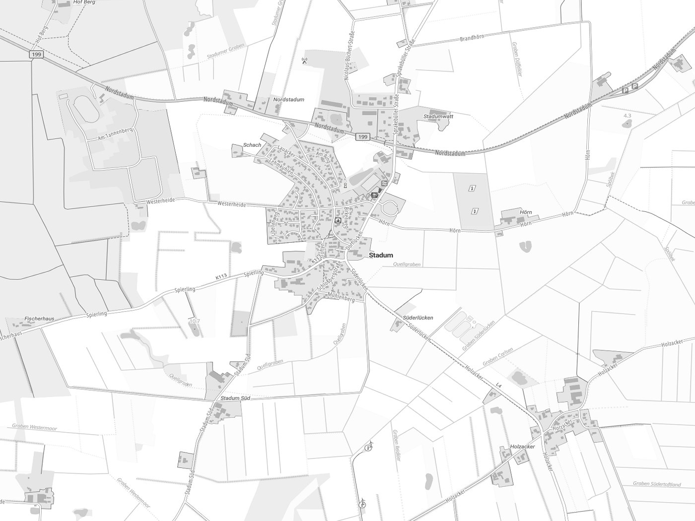Kartenausschnitt Stadum mit Gewässern