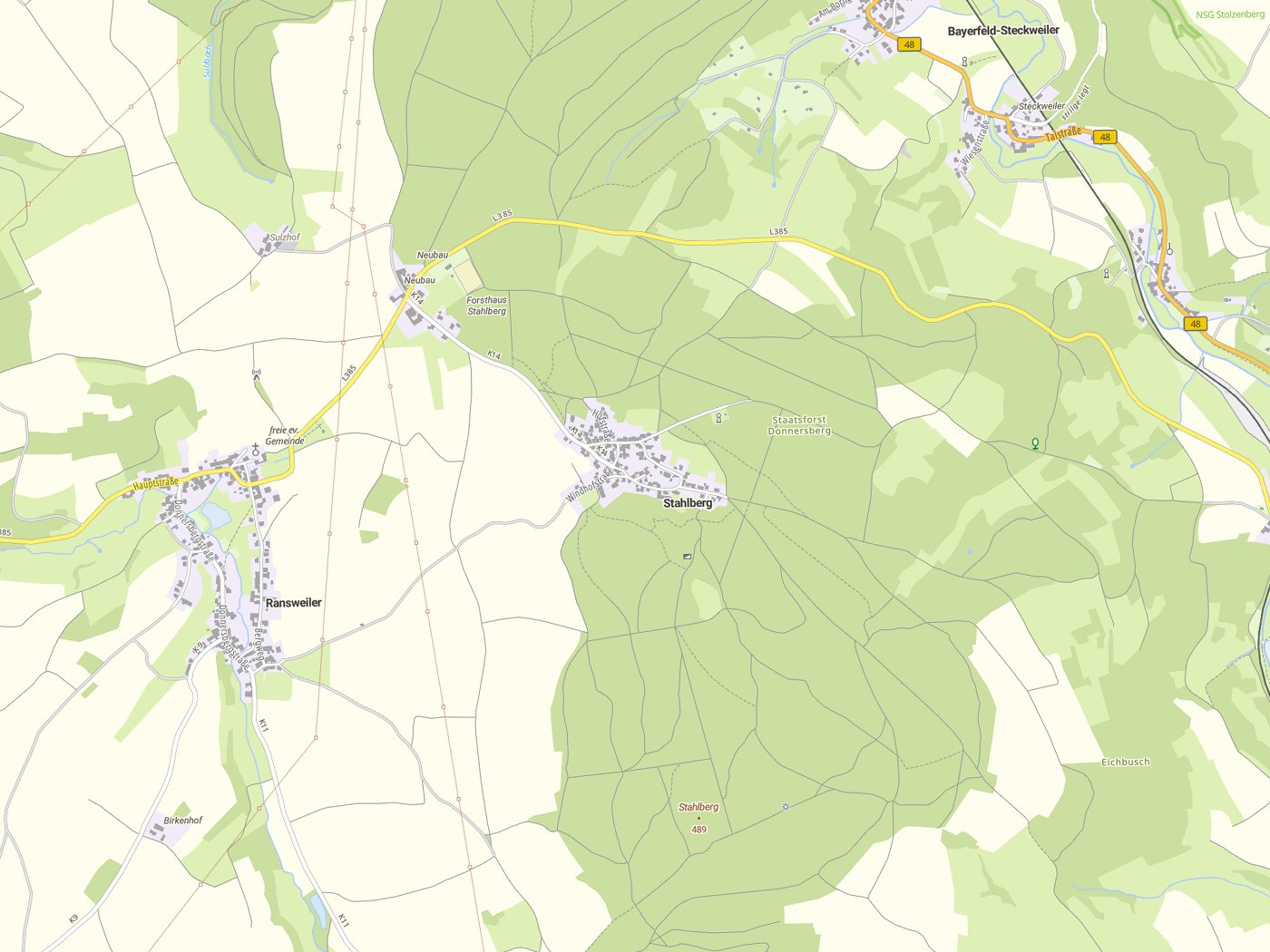 Kartenausschnitt Stahlberg mit Gewässern