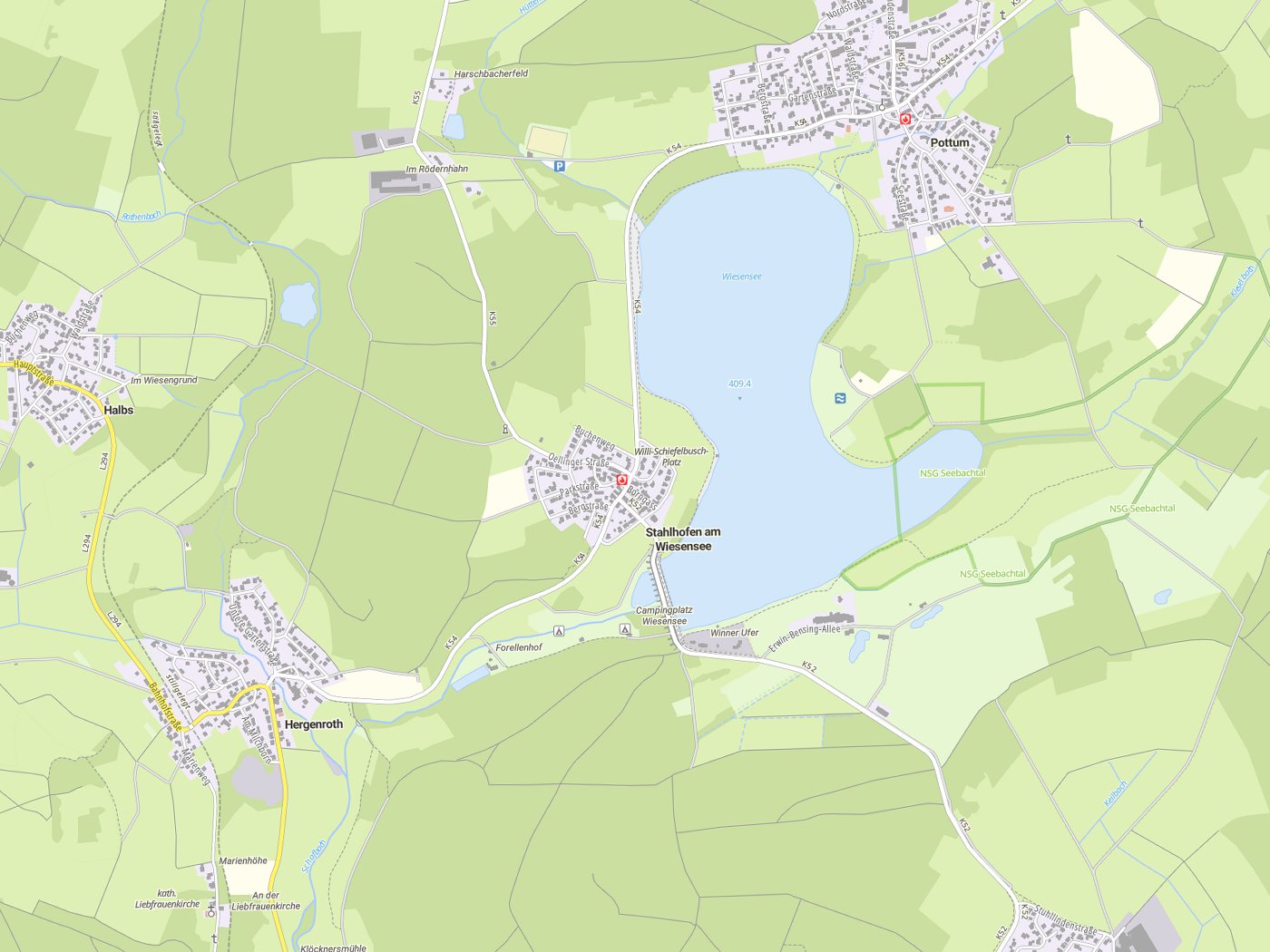 Kartenausschnitt Stahlhofen am Wiesensee mit Gewässern