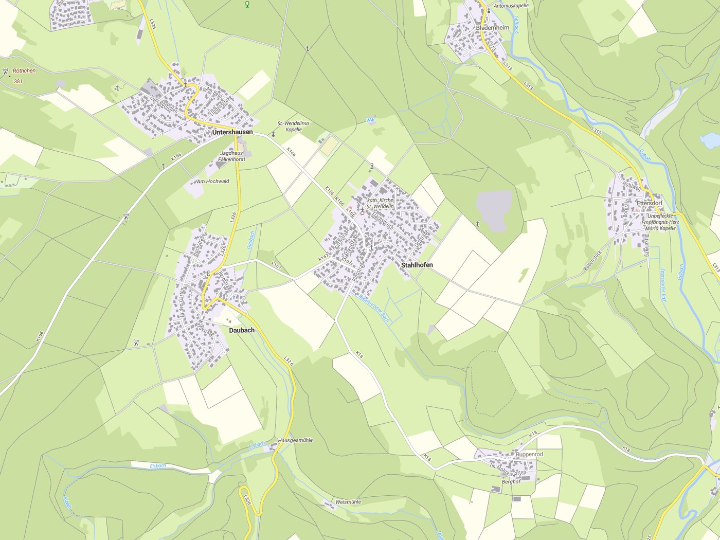 Kartenausschnitt Stahlhofen mit Gewässern
