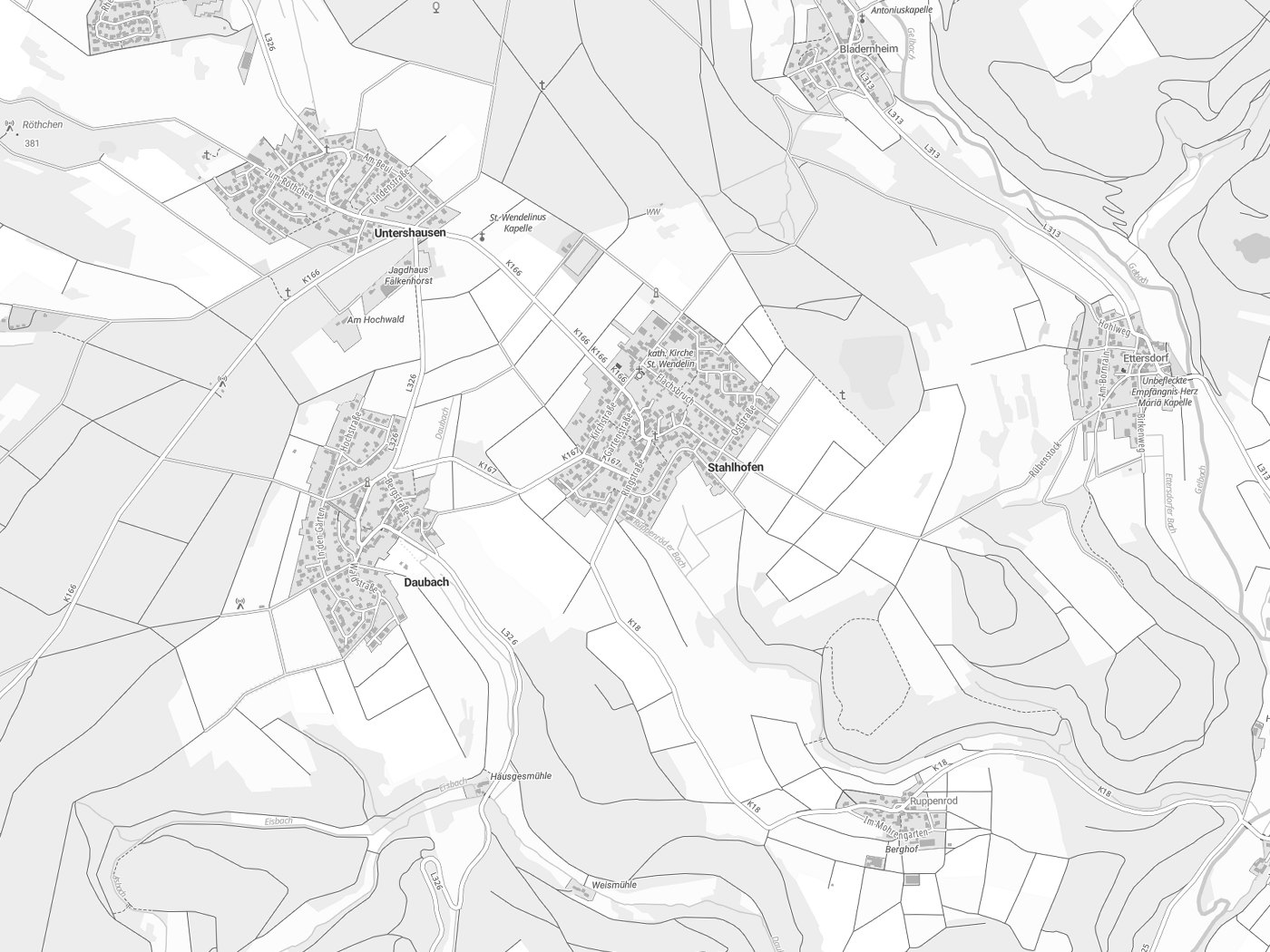 Kartenausschnitt Stahlhofen mit Gewässern