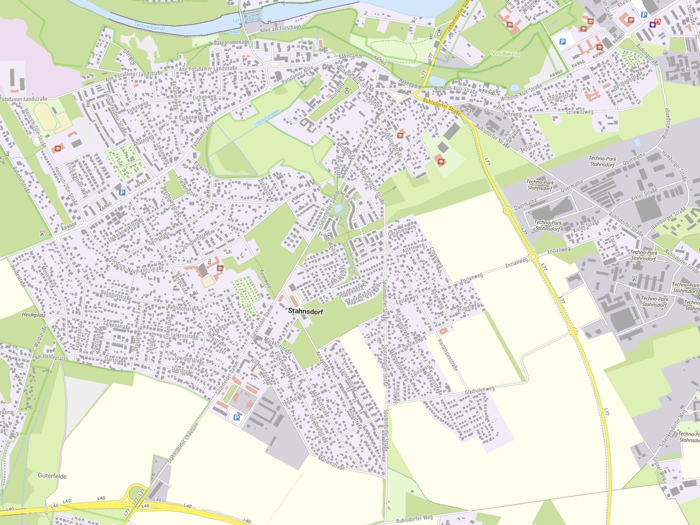 Kartenausschnitt Stahnsdorf mit Gewässern