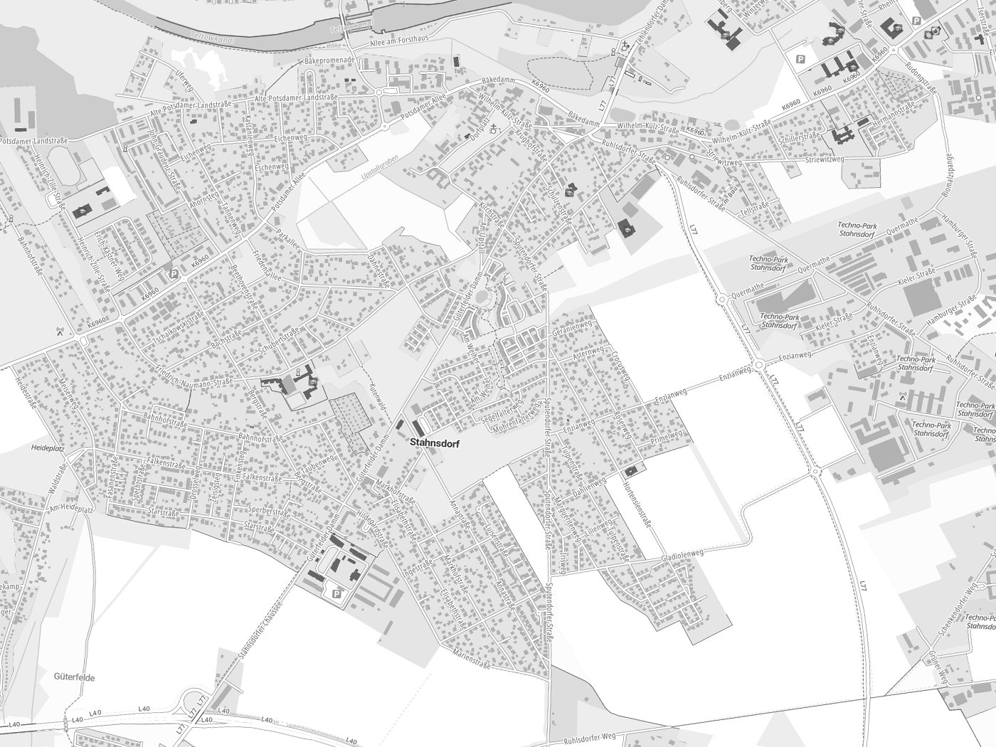 Kartenausschnitt Stahnsdorf mit Gewässern