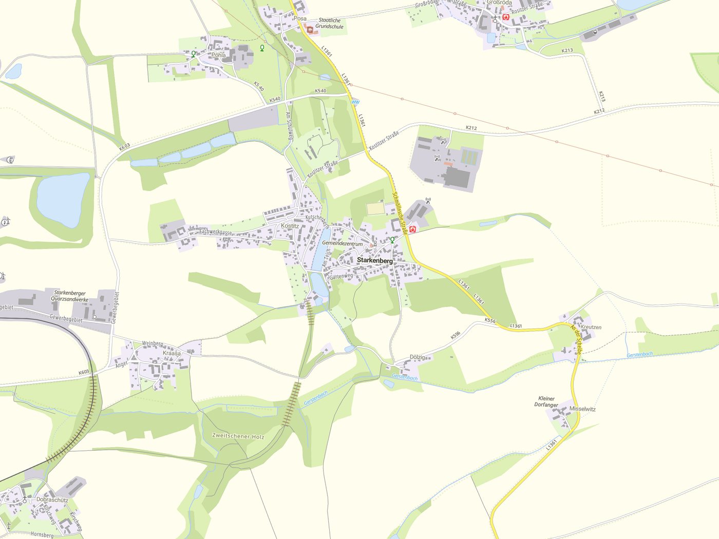 Kartenausschnitt Starkenberg mit Gewässern