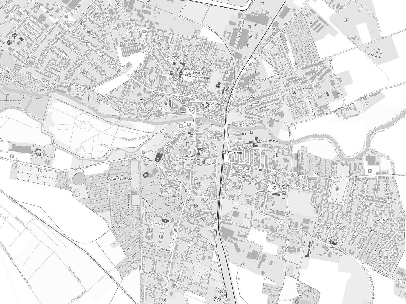 Kartenausschnitt Staßfurt mit Gewässern