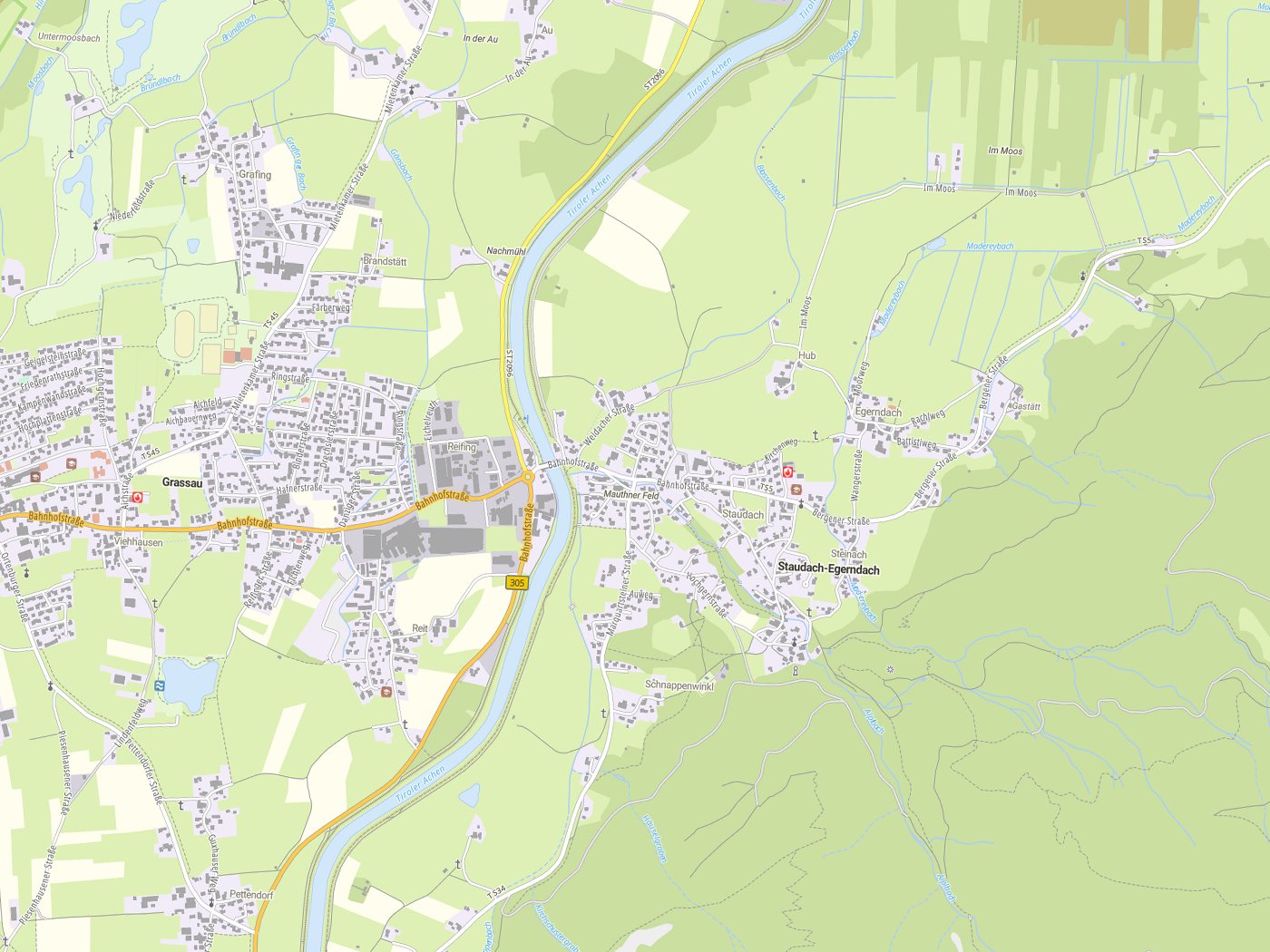 Kartenausschnitt Staudach-Egerndach mit Gewässern