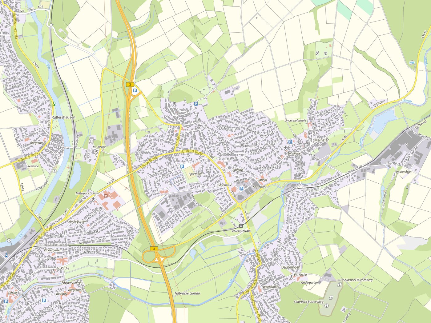 Kartenausschnitt Staufenberg mit Gewässern