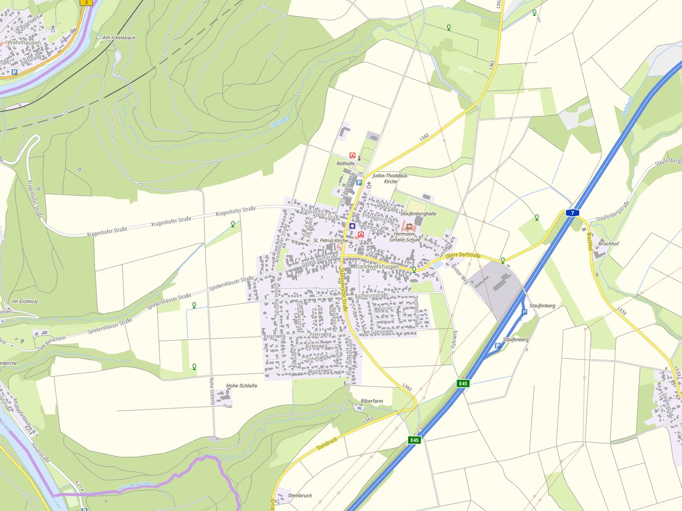 Kartenausschnitt Staufenberg mit Gewässern