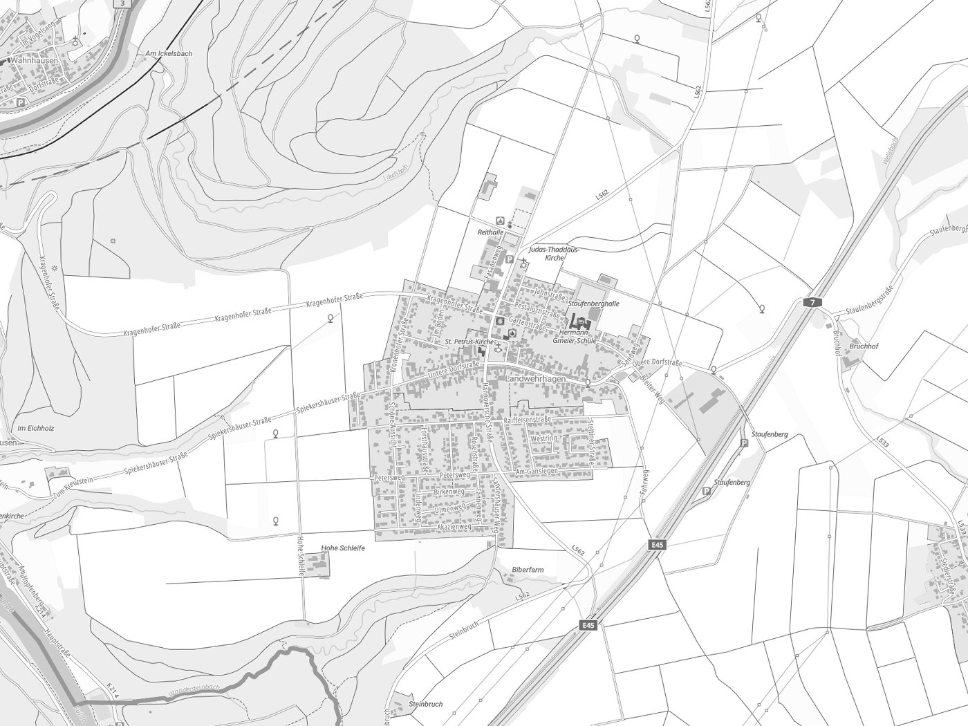 Kartenausschnitt Staufenberg mit Gewässern