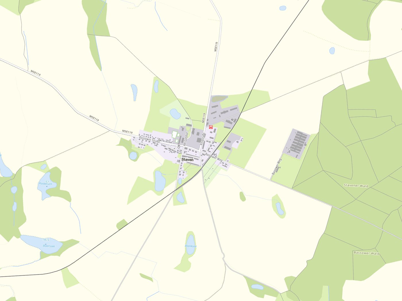 Kartenausschnitt Staven mit Gewässern