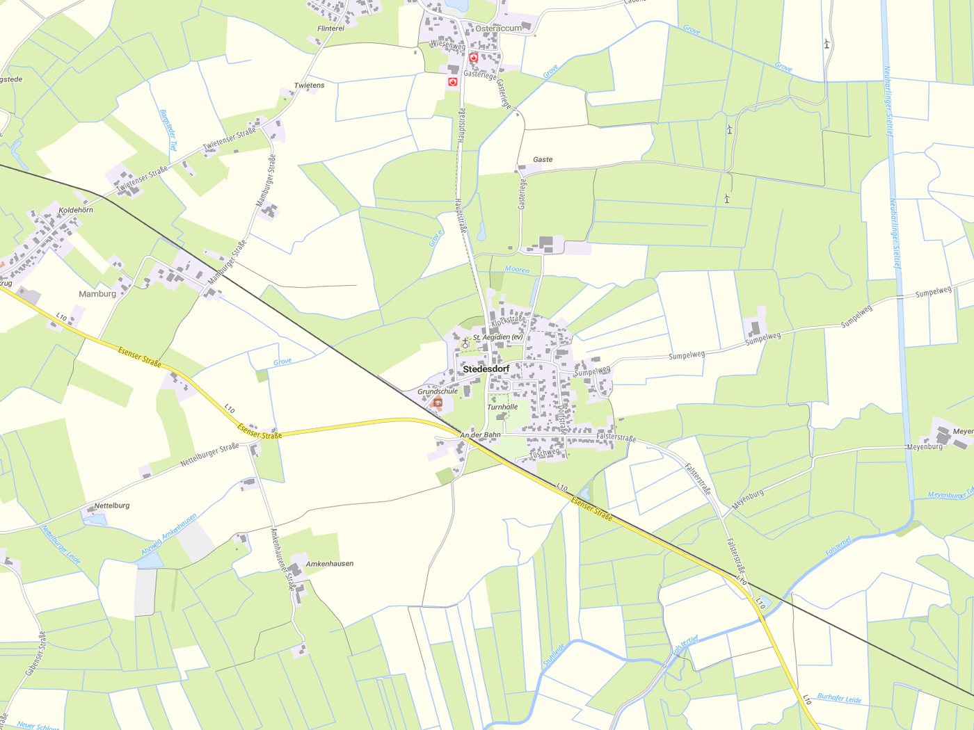 Kartenausschnitt Stedesdorf mit Gewässern