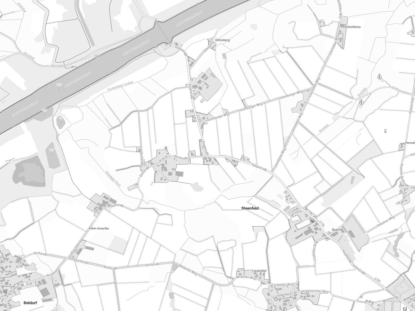 Kartenausschnitt Steenfeld mit Gewässern