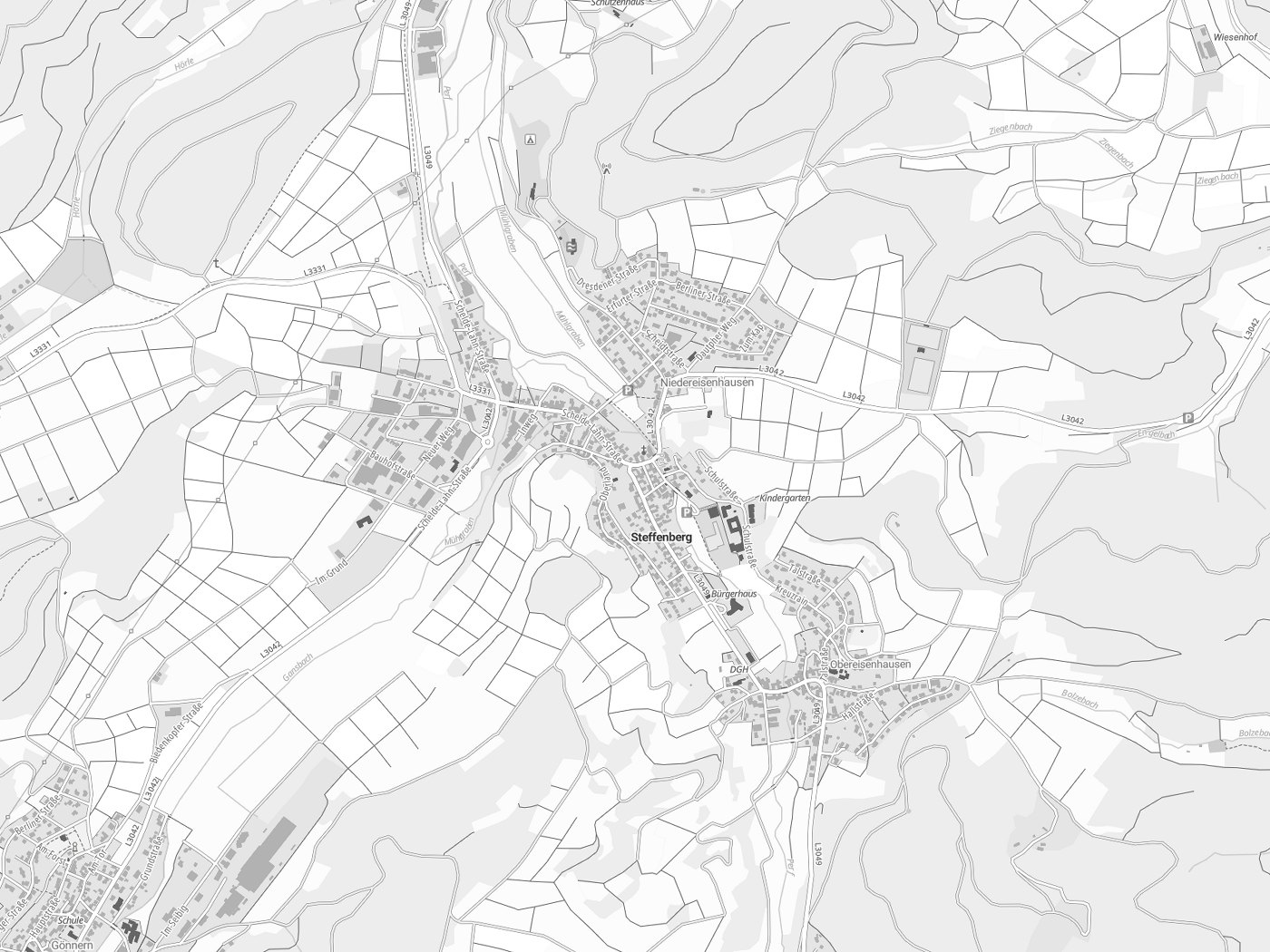 Kartenausschnitt Steffenberg mit Gewässern
