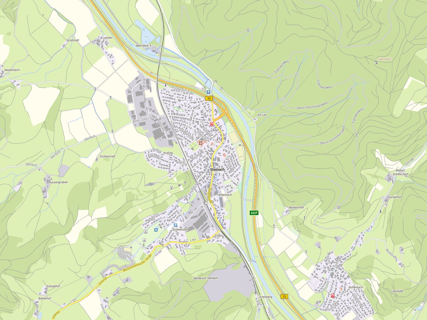 Kartenausschnitt Steinach mit Gewässern