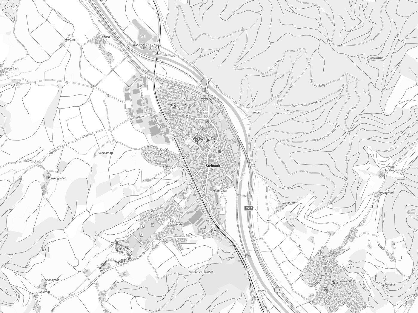 Kartenausschnitt Steinach mit Gewässern