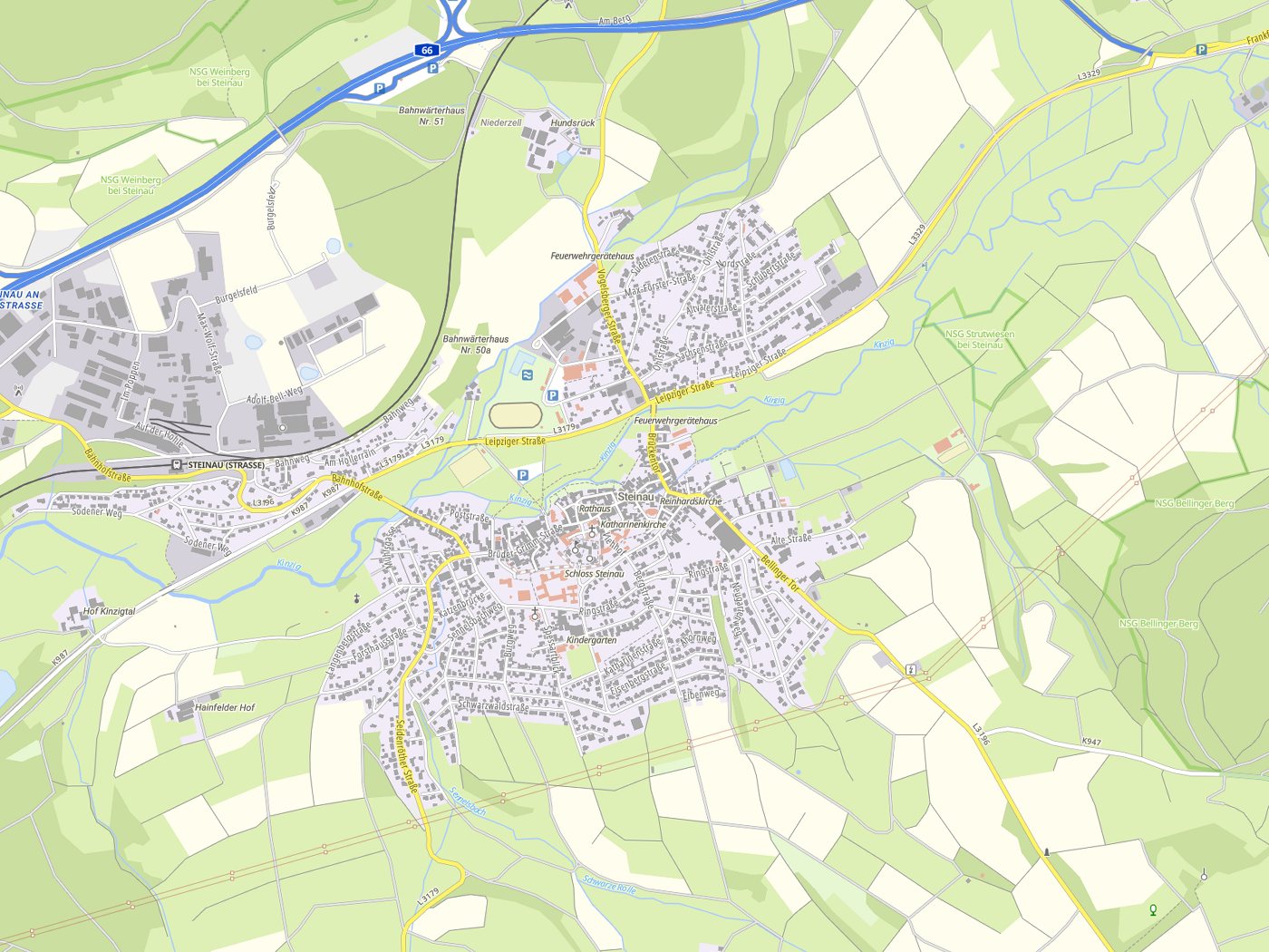 Kartenausschnitt Steinau an der Straße mit Gewässern