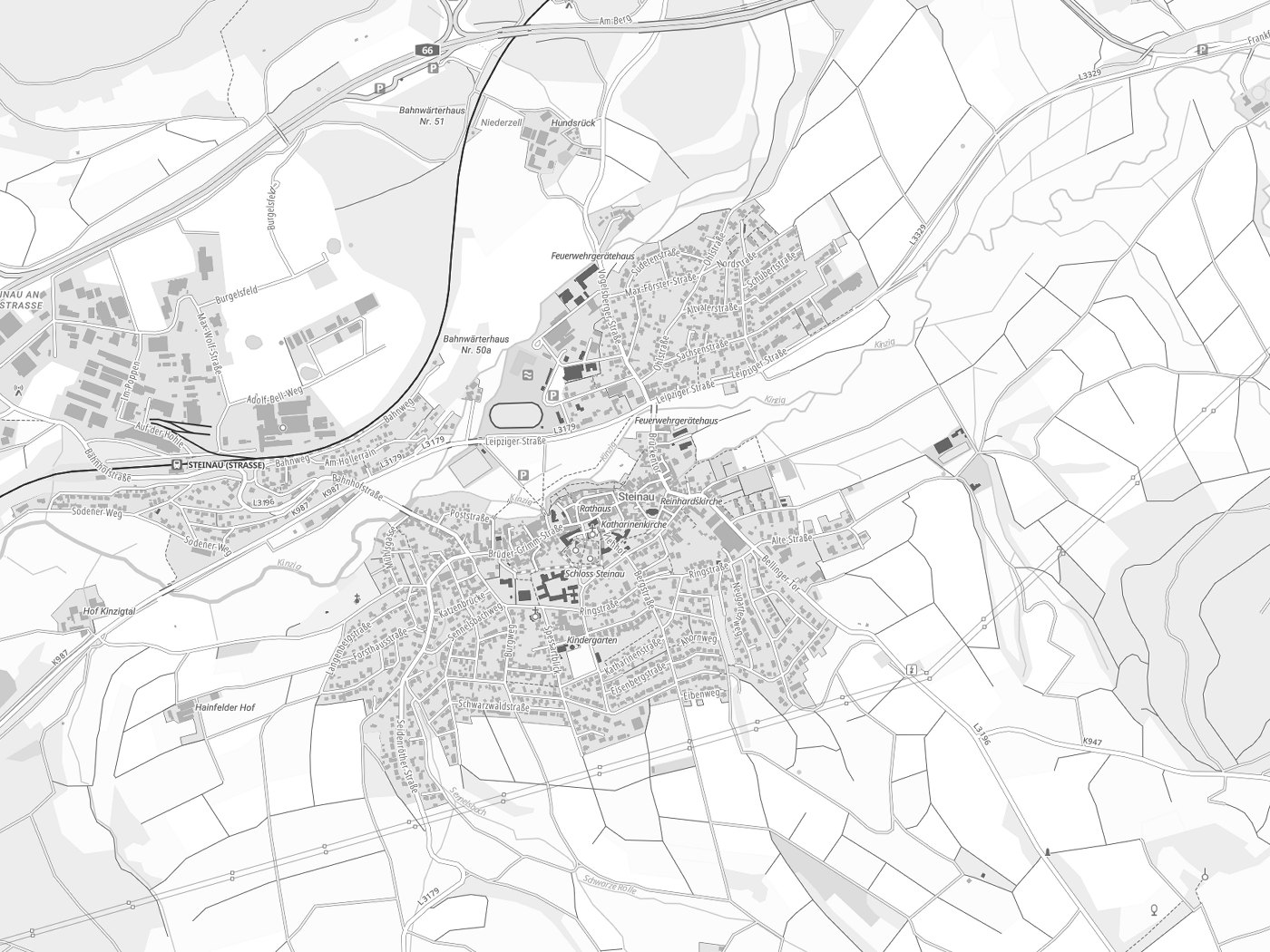 Kartenausschnitt Steinau an der Straße mit Gewässern