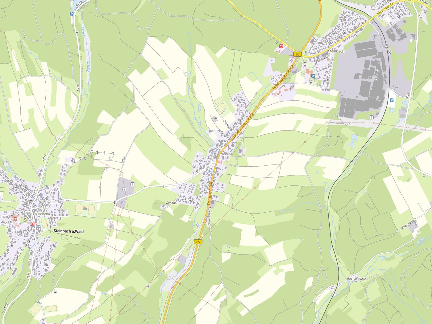 Kartenausschnitt Steinbach a.Wald mit Gewässern