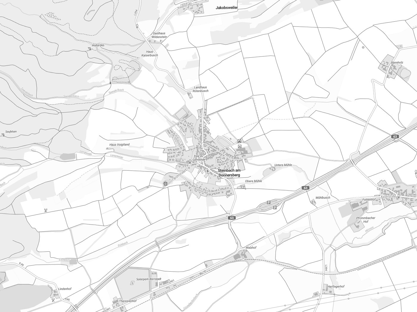 Kartenausschnitt Steinbach am Donnersberg mit Gewässern