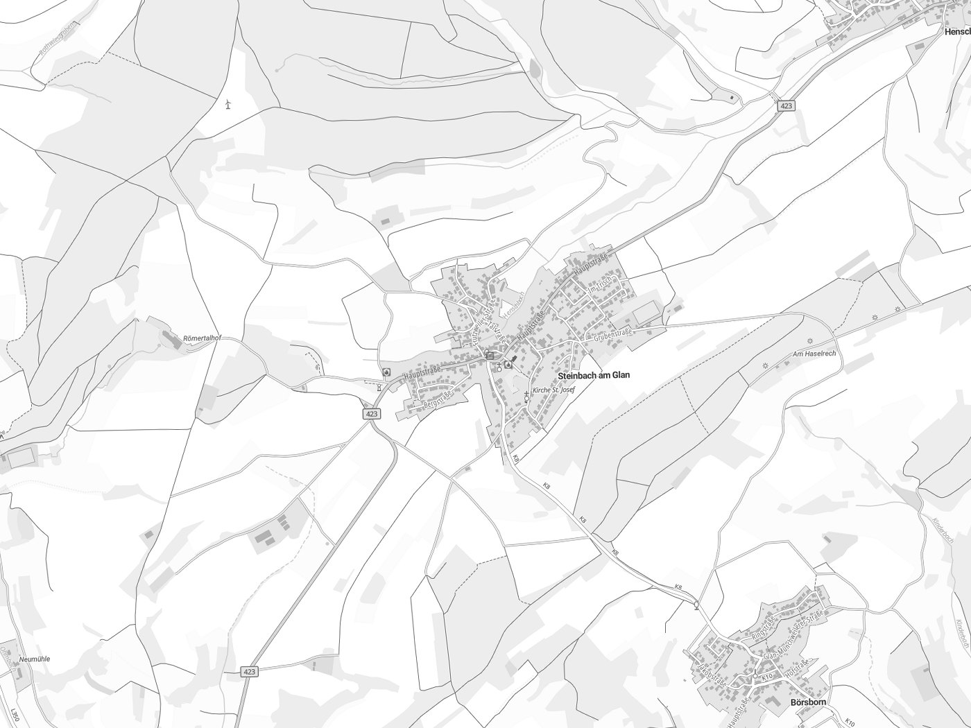 Kartenausschnitt Steinbach am Glan mit Gewässern