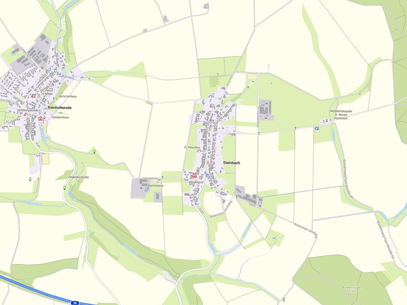Kartenausschnitt Steinbach mit Gewässern