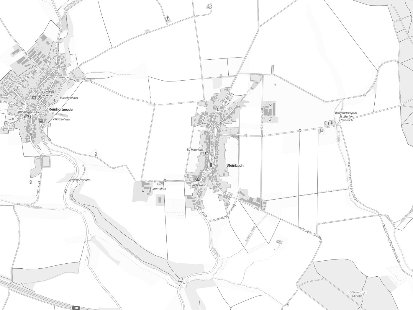 Kartenausschnitt Steinbach mit Gewässern
