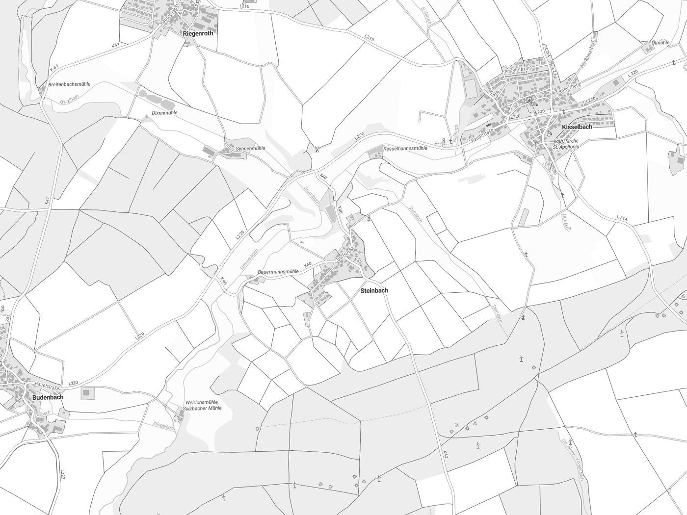 Kartenausschnitt Steinbach mit Gewässern