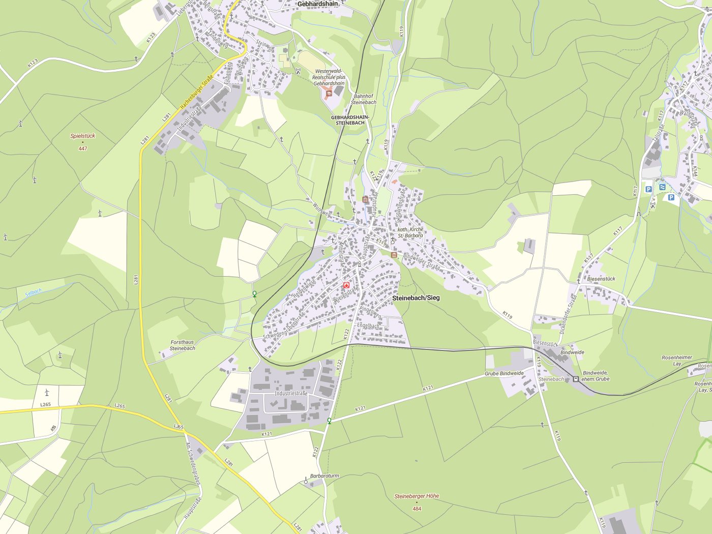 Kartenausschnitt Steinebach/ Sieg mit Gewässern