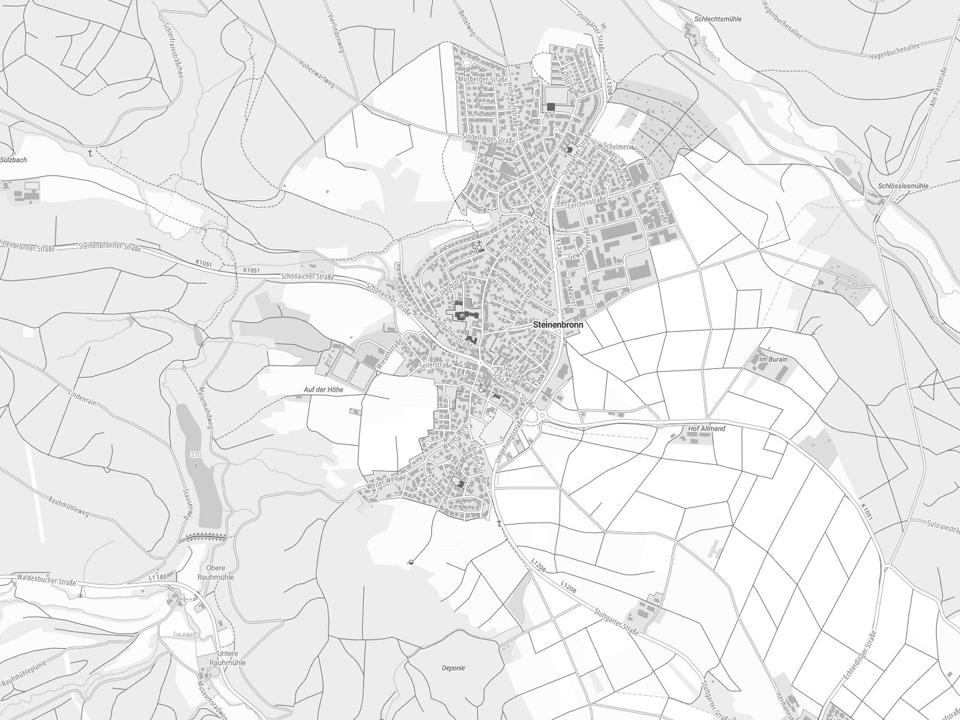 Kartenausschnitt Steinenbronn mit Gewässern