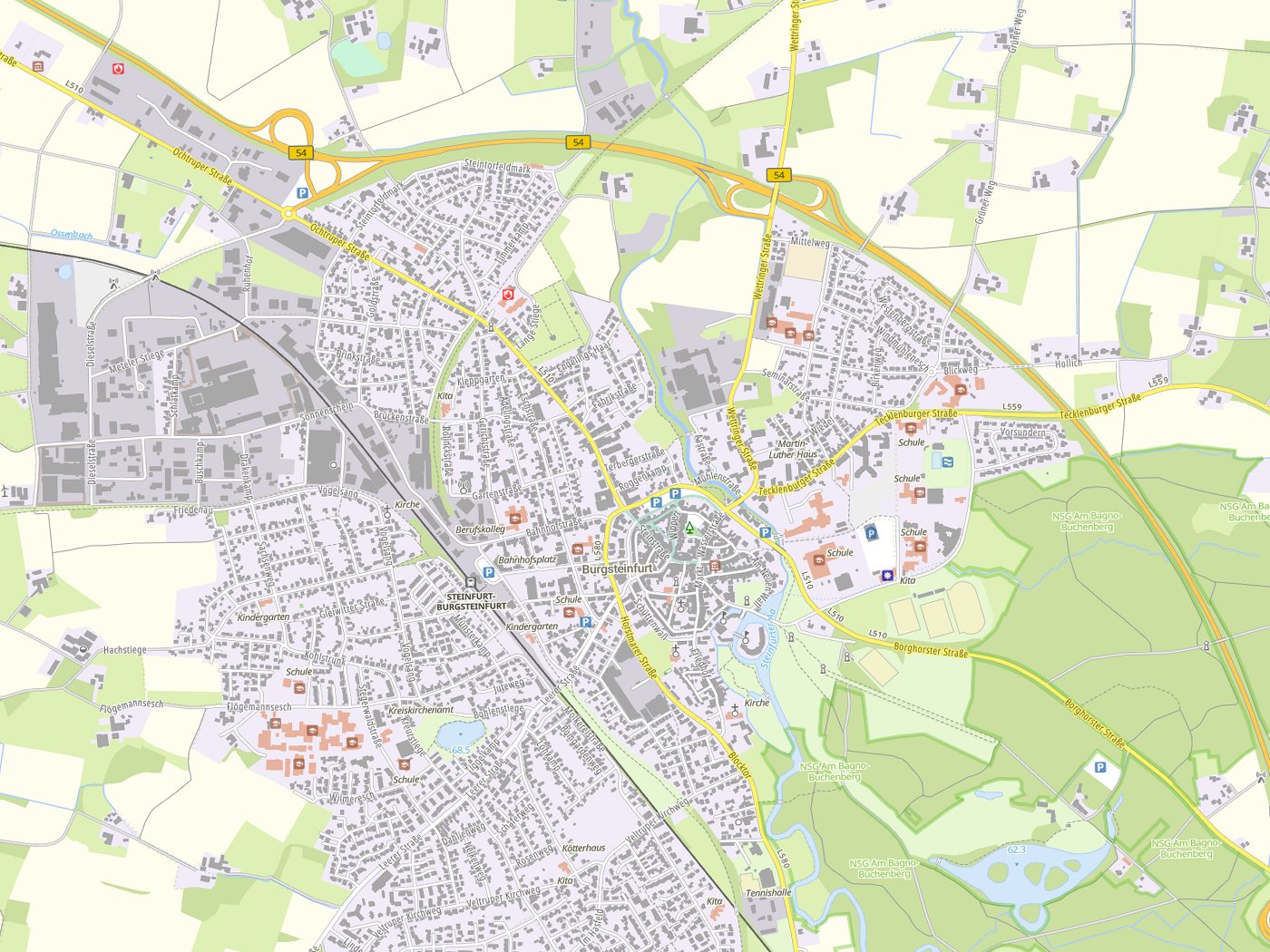 Kartenausschnitt Steinfurt mit Gewässern