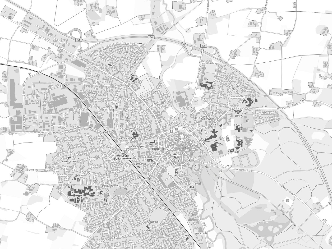 Kartenausschnitt Steinfurt mit Gewässern