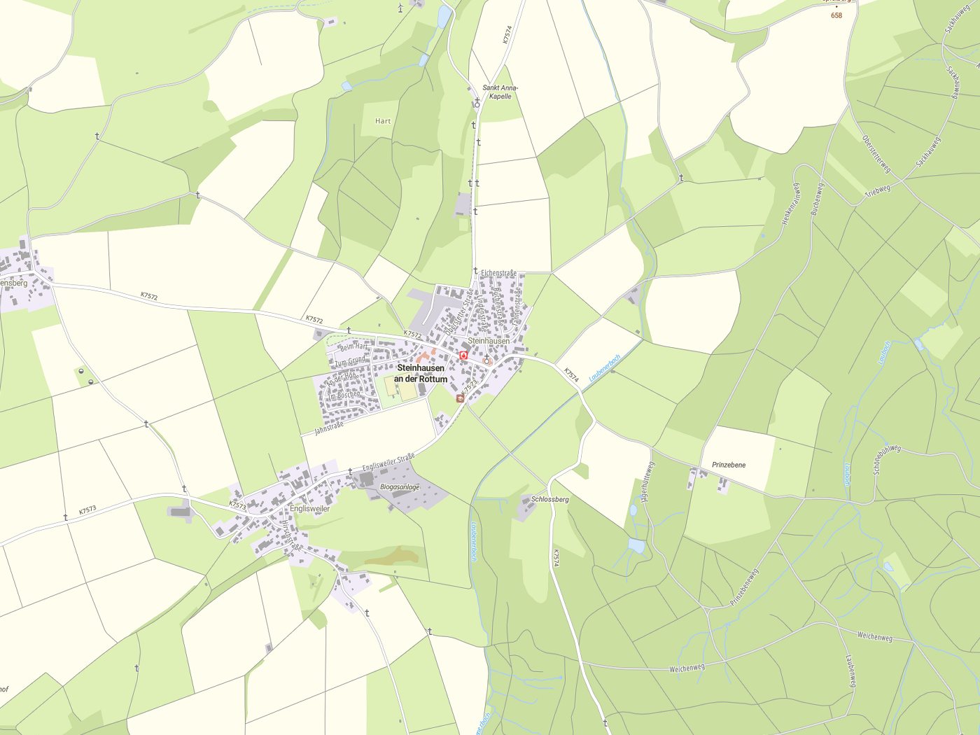 Kartenausschnitt Steinhausen an der Rottum mit Gewässern