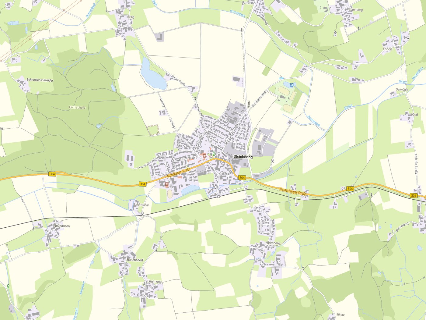 Kartenausschnitt Steinhöring mit Gewässern