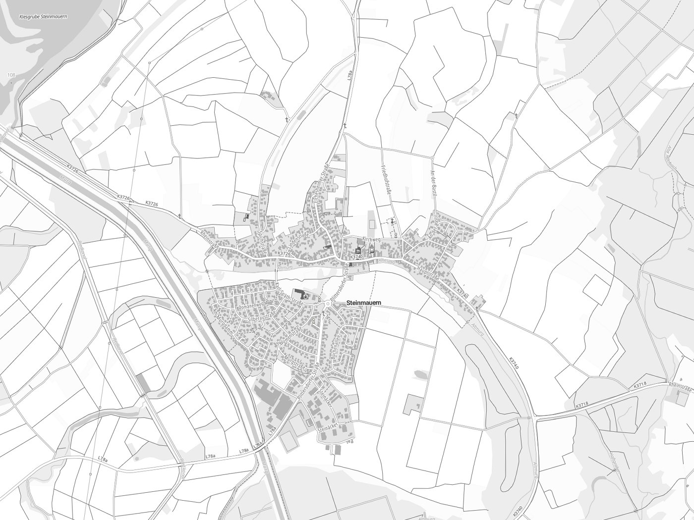 Kartenausschnitt Steinmauern mit Gewässern