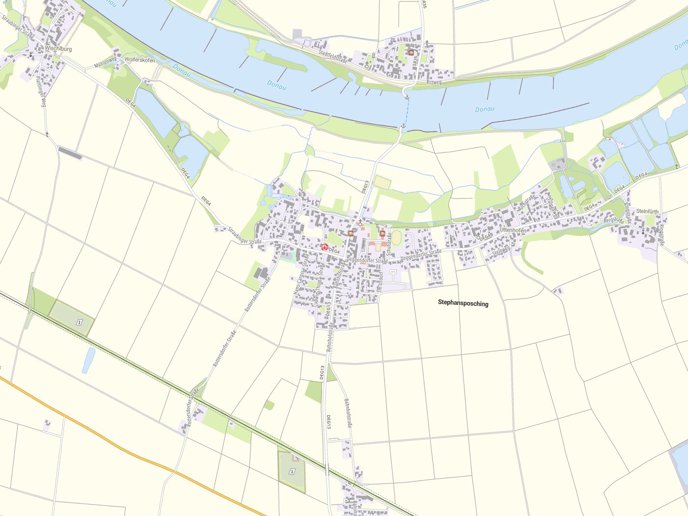 Kartenausschnitt Stephansposching mit Gewässern