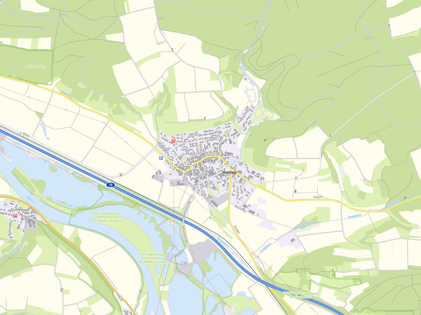 Kartenausschnitt Stettfeld mit Gewässern