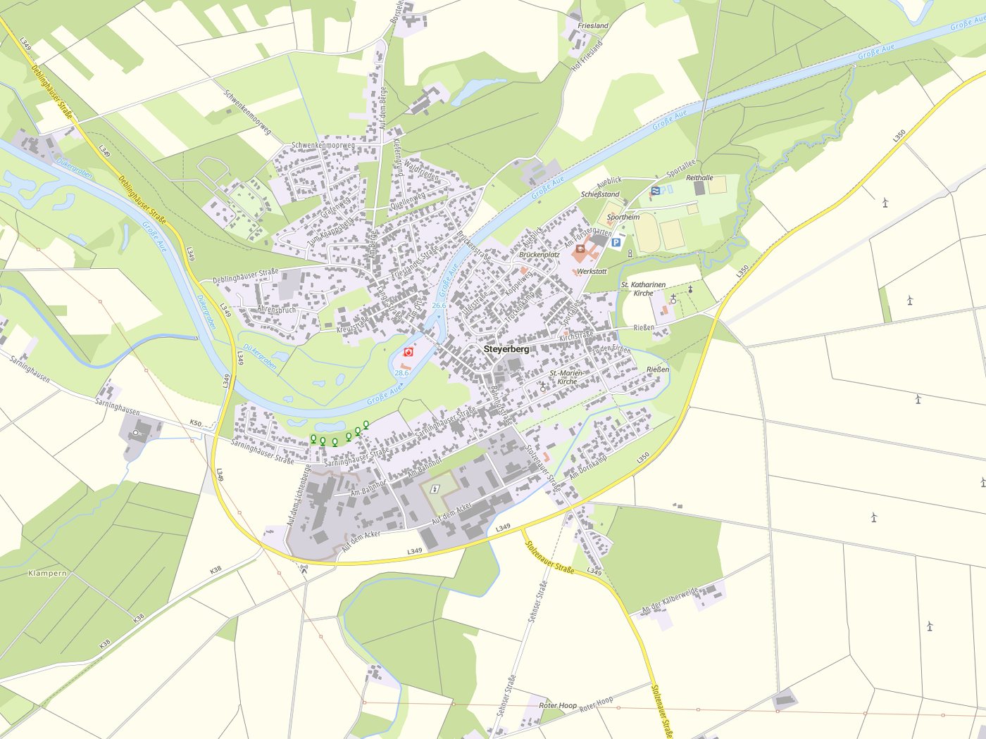 Kartenausschnitt Steyerberg mit Gewässern