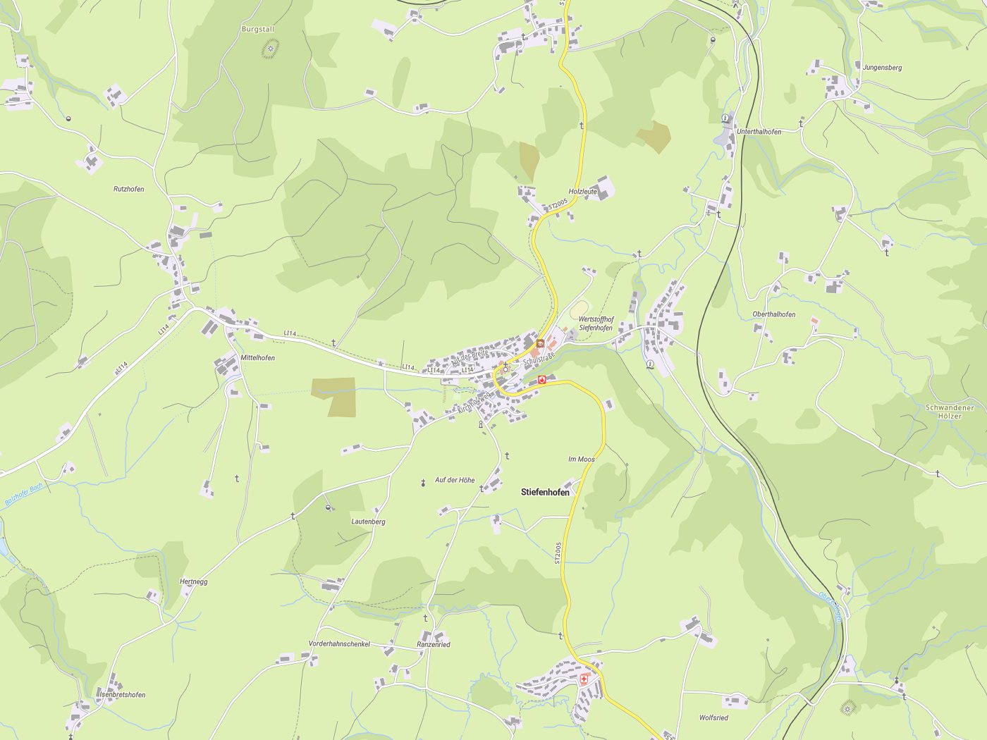 Kartenausschnitt Stiefenhofen mit Gewässern