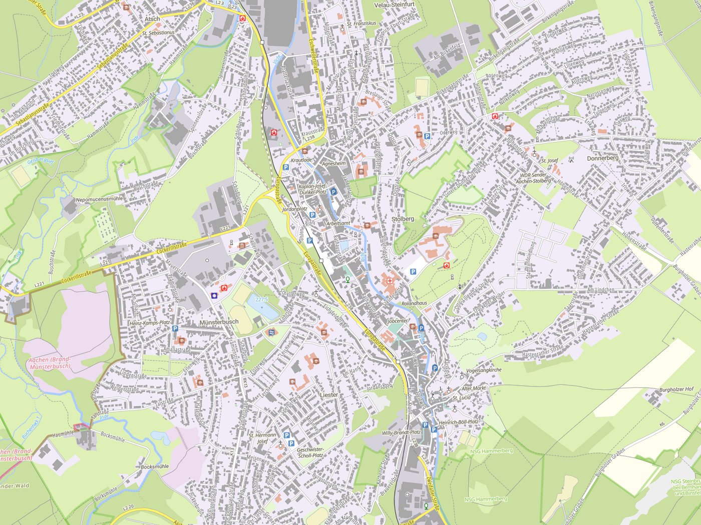 Kartenausschnitt Stolberg mit Gewässern