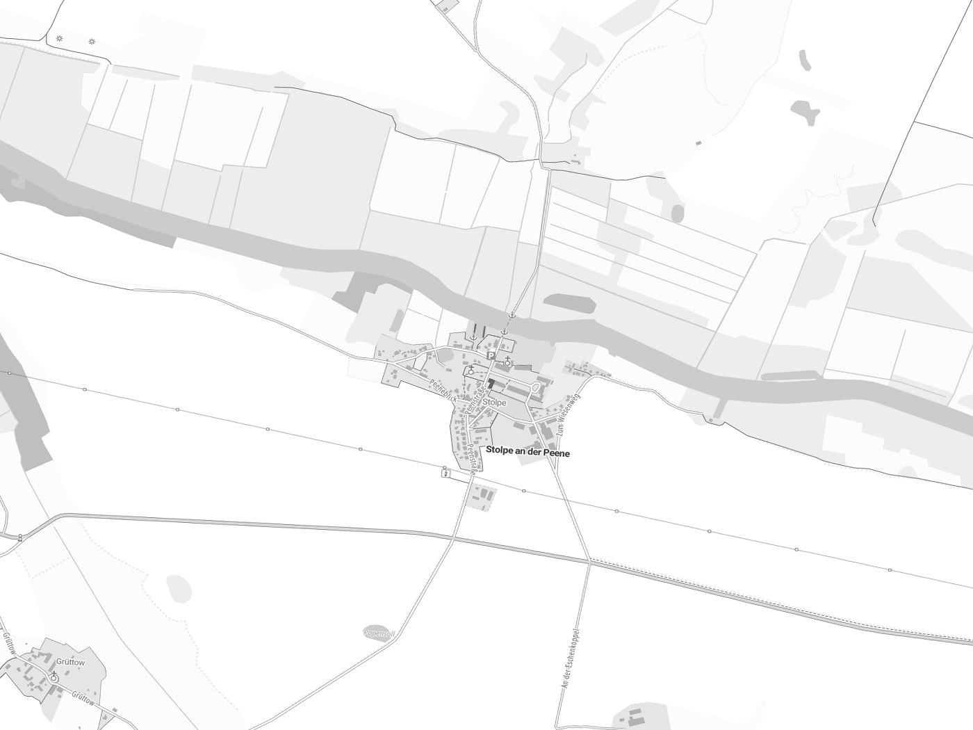 Kartenausschnitt Stolpe an der Peene mit Gewässern