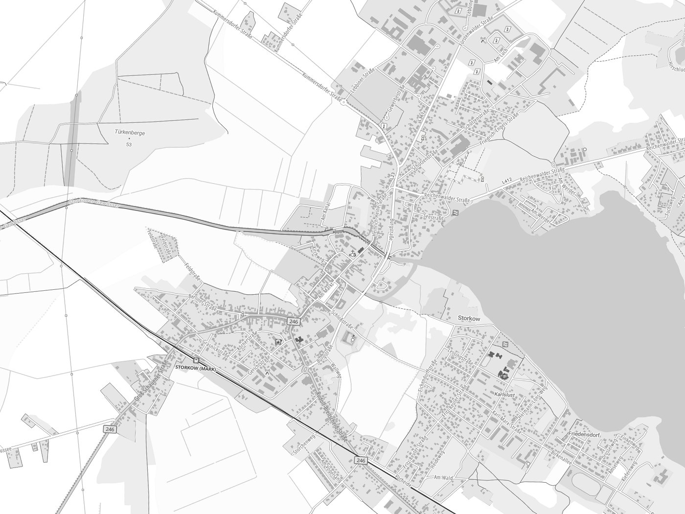 Kartenausschnitt Storkow (Mark) mit Gewässern
