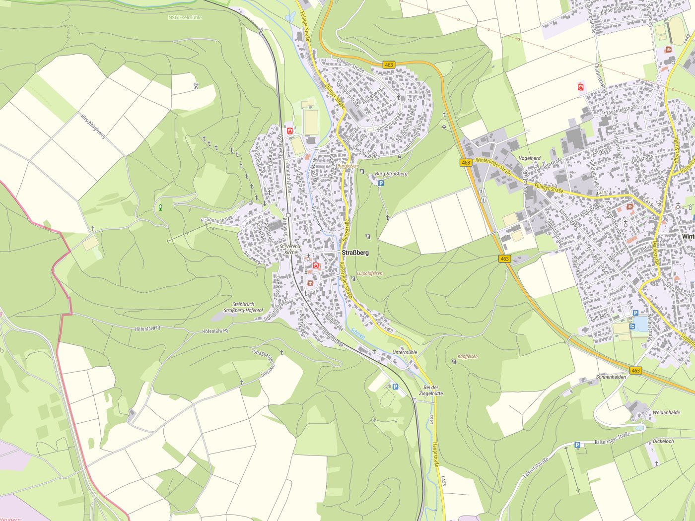 Kartenausschnitt Straßberg mit Gewässern