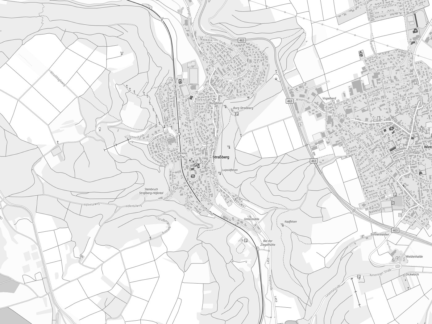 Kartenausschnitt Straßberg mit Gewässern