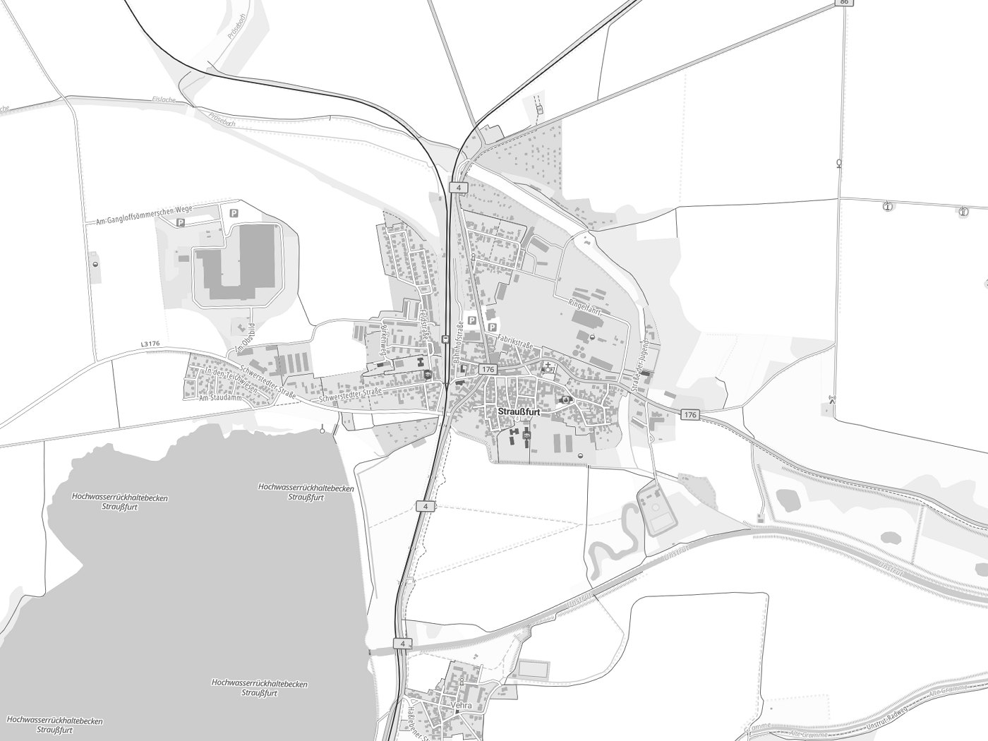 Kartenausschnitt Straußfurt mit Gewässern