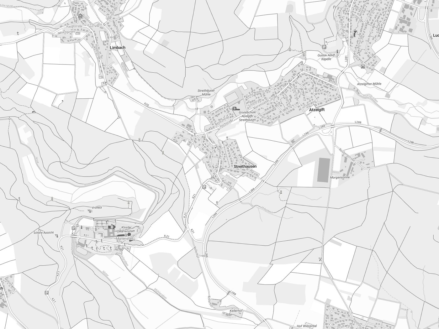 Kartenausschnitt Streithausen mit Gewässern