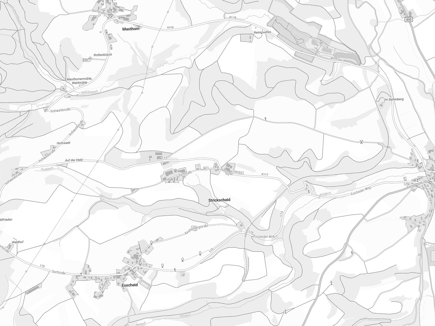 Kartenausschnitt Strickscheid mit Gewässern