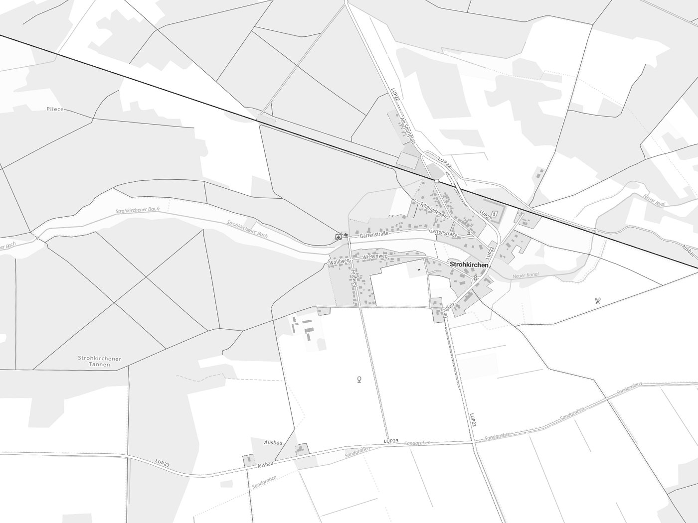 Kartenausschnitt Strohkirchen mit Gewässern