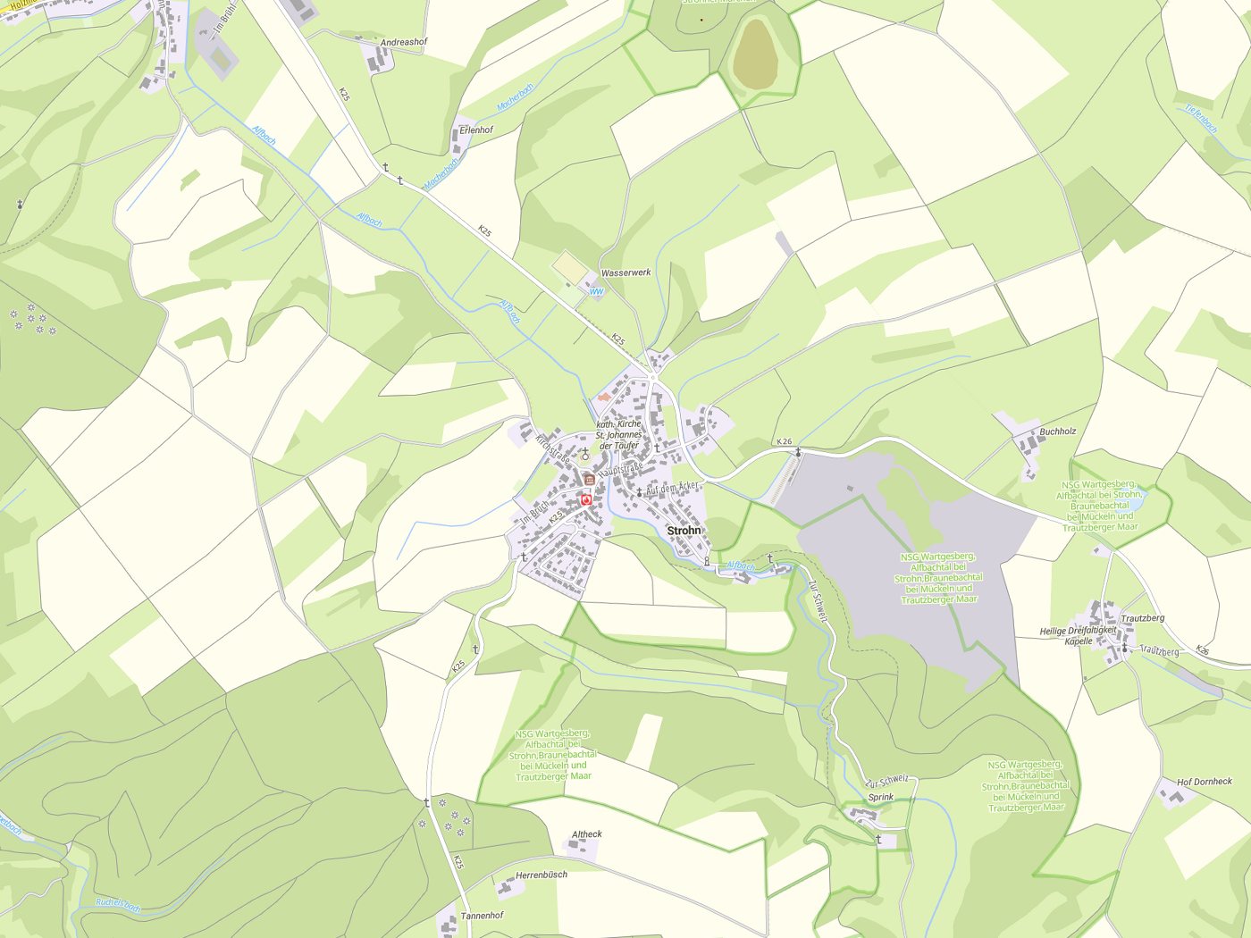 Kartenausschnitt Strohn mit Gewässern