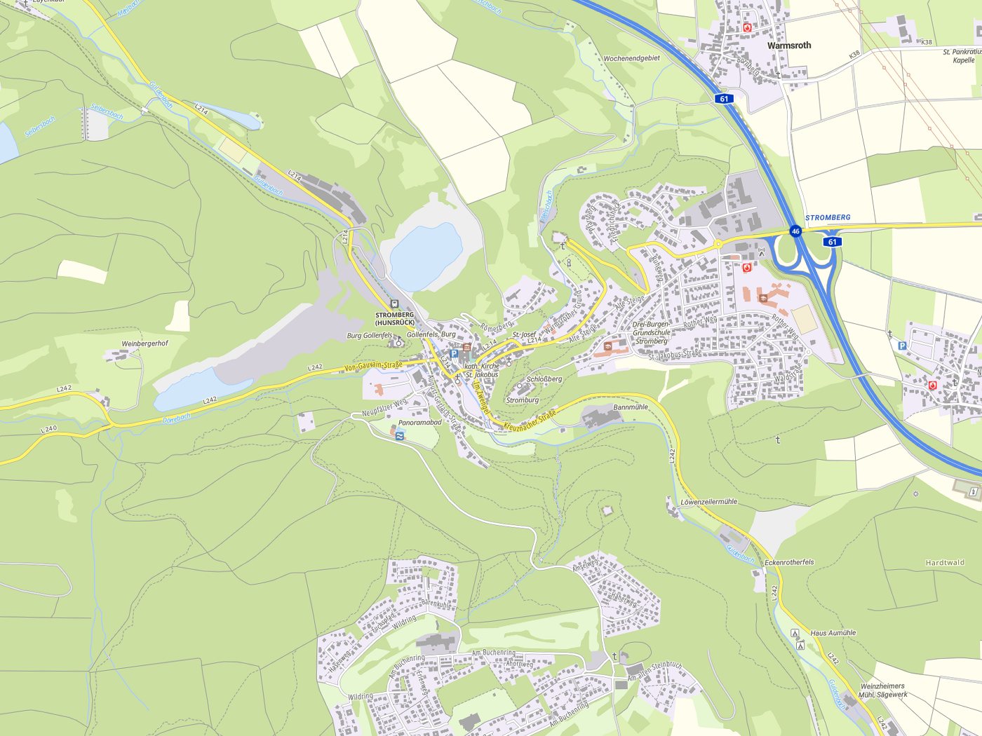 Kartenausschnitt Stromberg mit Gewässern